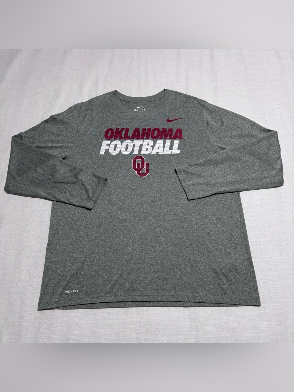Men’s Nike Dri-Fit Oklahoma Sooners Football Long Sleeve Tee | Gray | Size XL